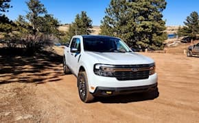 white 2023 ford maverick lariat tremor rear front side view