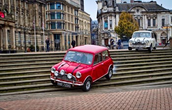 The original Mini Cooper, as seen in the classic Italian Job film from 1969.