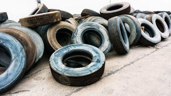 Used car tires on a cement ground