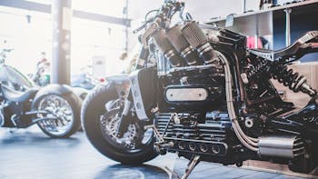 Modern motorcycle in a motor shop